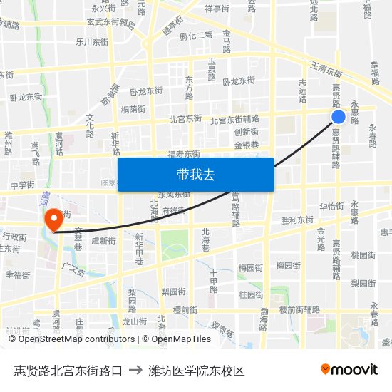 惠贤路北宫东街路口 to 潍坊医学院东校区 map