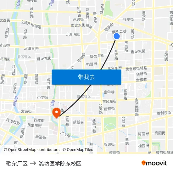 歌尔厂区 to 潍坊医学院东校区 map