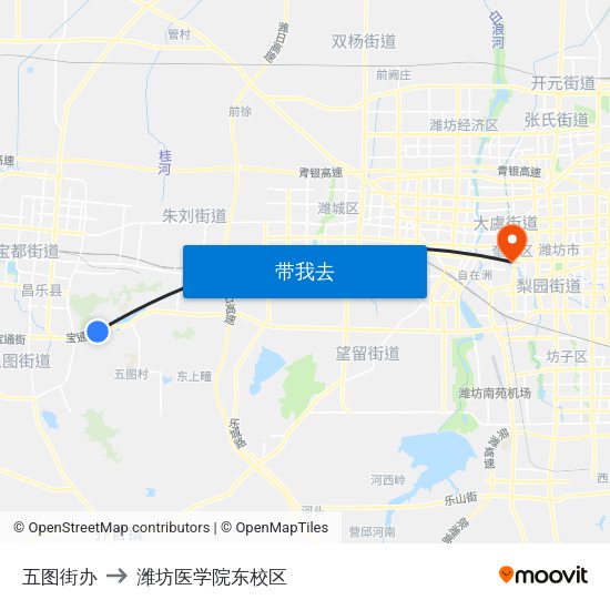 五图街办 to 潍坊医学院东校区 map