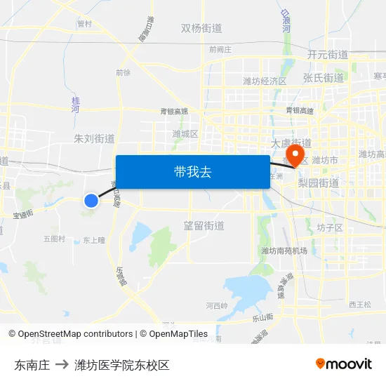 东南庄 to 潍坊医学院东校区 map