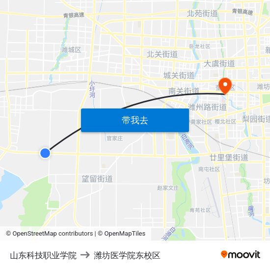 山东科技职业学院 to 潍坊医学院东校区 map