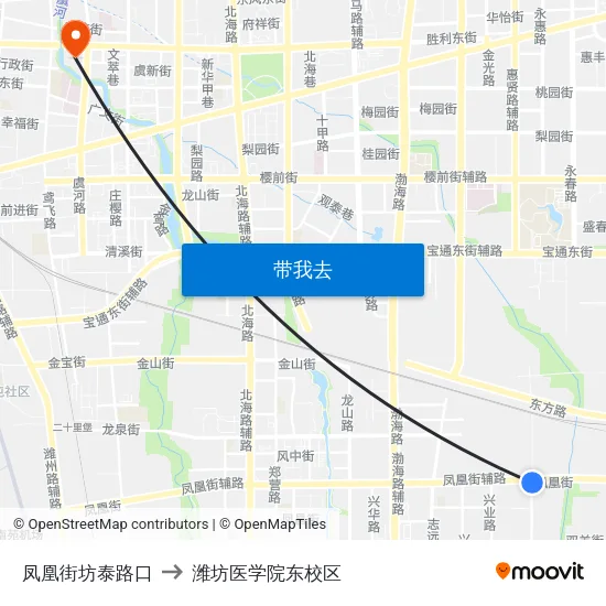凤凰街坊泰路口 to 潍坊医学院东校区 map
