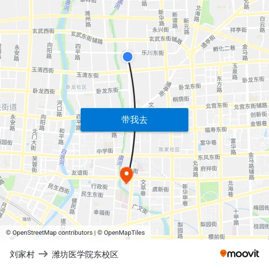 刘家村 to 潍坊医学院东校区 map