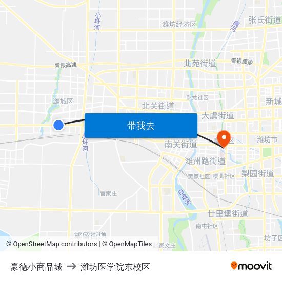 豪德小商品城 to 潍坊医学院东校区 map