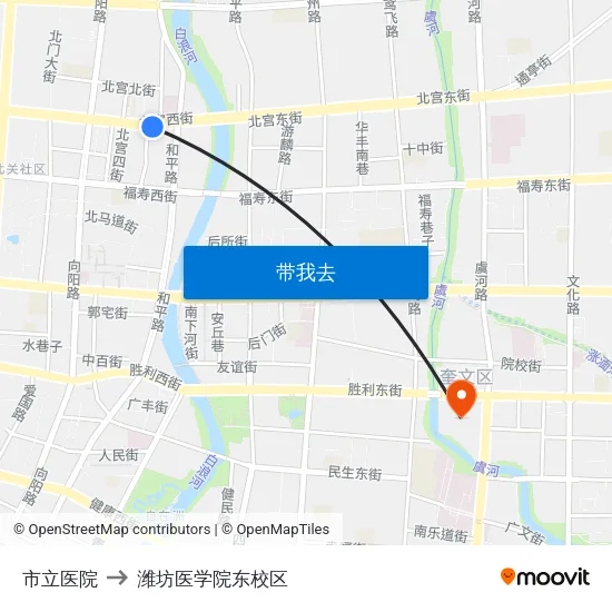 市立医院 to 潍坊医学院东校区 map