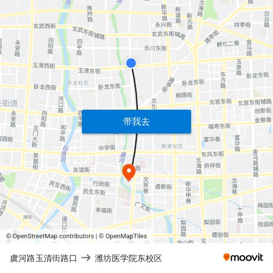 虞河路玉清街路口 to 潍坊医学院东校区 map