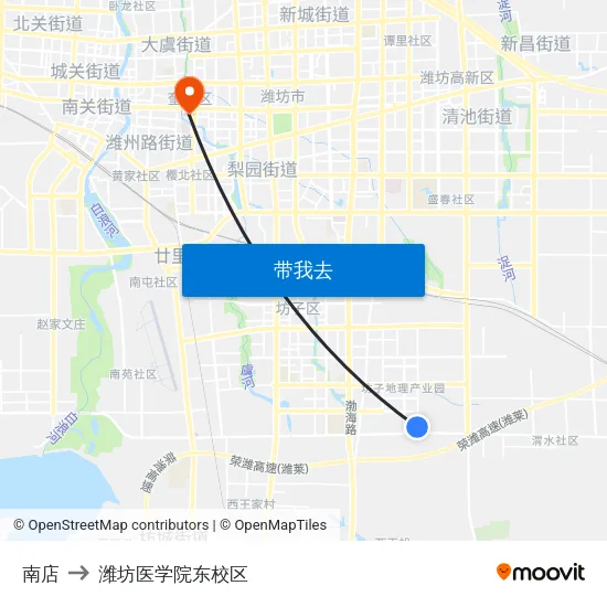 南店 to 潍坊医学院东校区 map