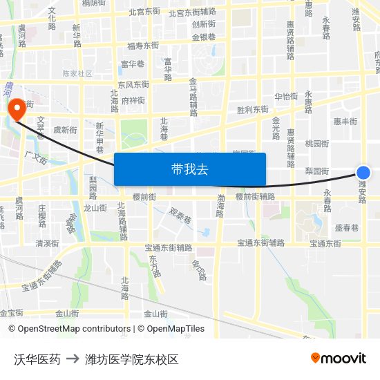 沃华医药 to 潍坊医学院东校区 map