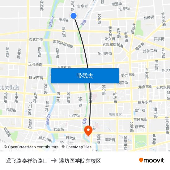 鸢飞路泰祥街路口 to 潍坊医学院东校区 map