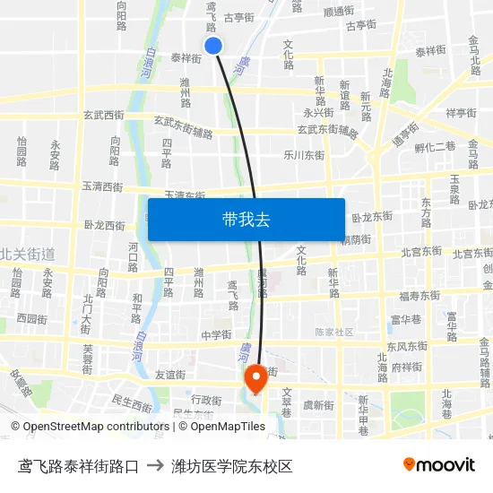 鸢飞路泰祥街路口 to 潍坊医学院东校区 map