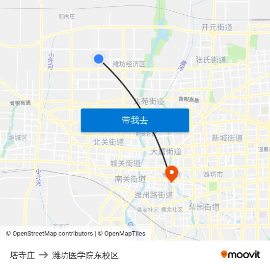 塔寺庄 to 潍坊医学院东校区 map