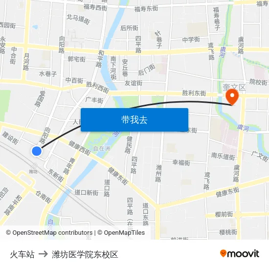 火车站 to 潍坊医学院东校区 map
