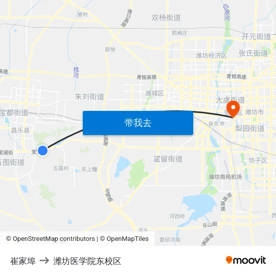 崔家埠 to 潍坊医学院东校区 map