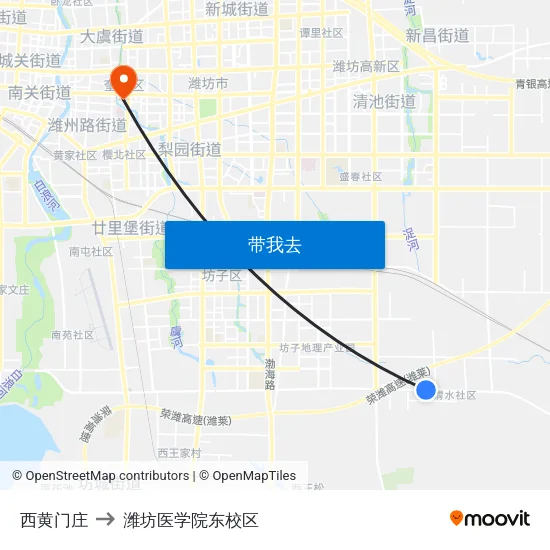 西黄门庄 to 潍坊医学院东校区 map