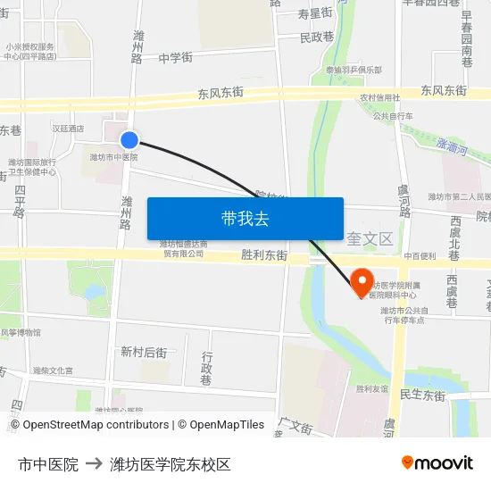 市中医院 to 潍坊医学院东校区 map