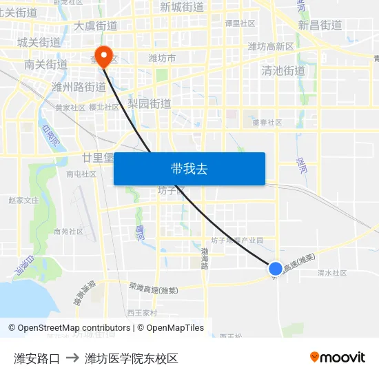 潍安路口 to 潍坊医学院东校区 map
