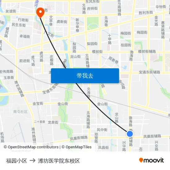 福园小区 to 潍坊医学院东校区 map