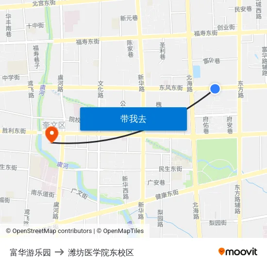 富华游乐园 to 潍坊医学院东校区 map