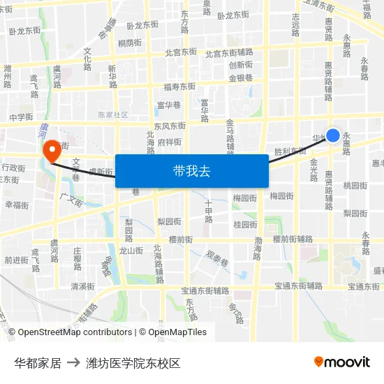 华都家居 to 潍坊医学院东校区 map
