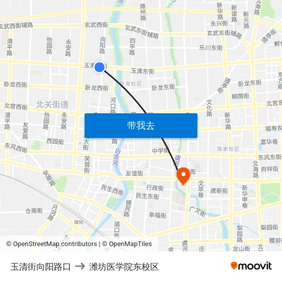 玉清街向阳路口 to 潍坊医学院东校区 map