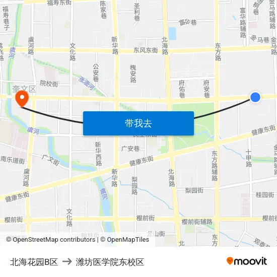 北海花园B区 to 潍坊医学院东校区 map