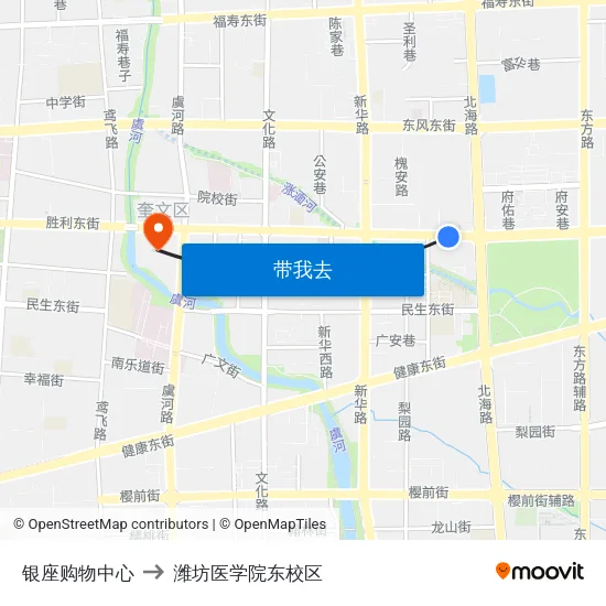 银座购物中心 to 潍坊医学院东校区 map