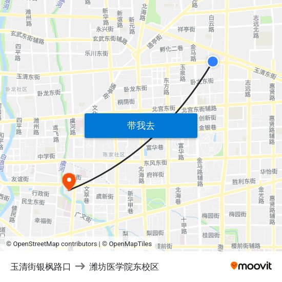 玉清街银枫路口 to 潍坊医学院东校区 map