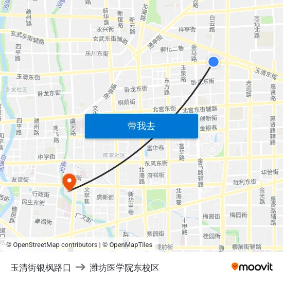 玉清街银枫路口 to 潍坊医学院东校区 map