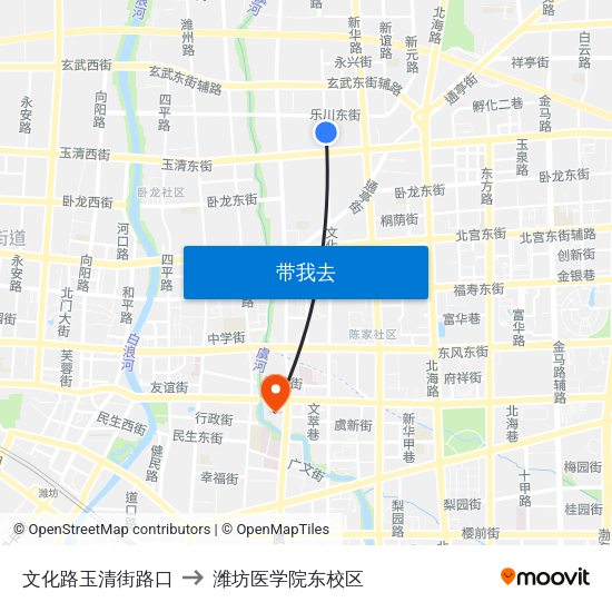 文化路玉清街路口 to 潍坊医学院东校区 map
