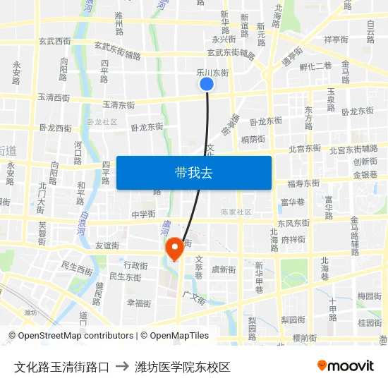文化路玉清街路口 to 潍坊医学院东校区 map