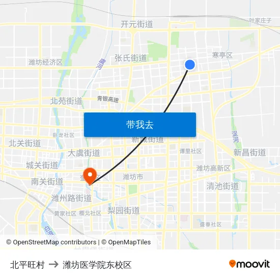 北平旺村 to 潍坊医学院东校区 map