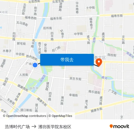 浩博时代广场 to 潍坊医学院东校区 map