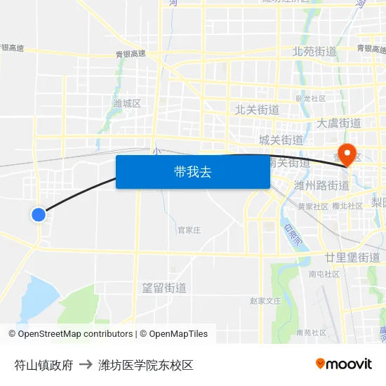 符山镇政府 to 潍坊医学院东校区 map