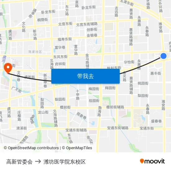 高新管委会 to 潍坊医学院东校区 map