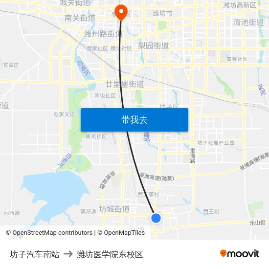坊子汽车南站 to 潍坊医学院东校区 map