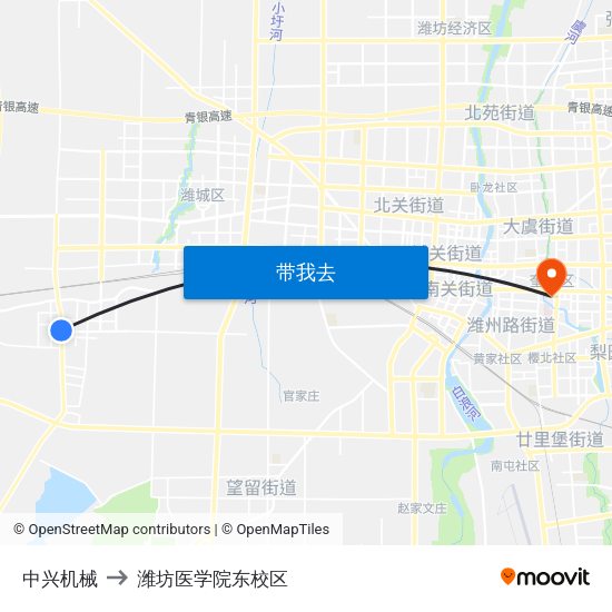 中兴机械 to 潍坊医学院东校区 map