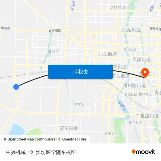 中兴机械 to 潍坊医学院东校区 map