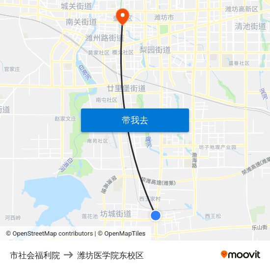 市社会福利院 to 潍坊医学院东校区 map