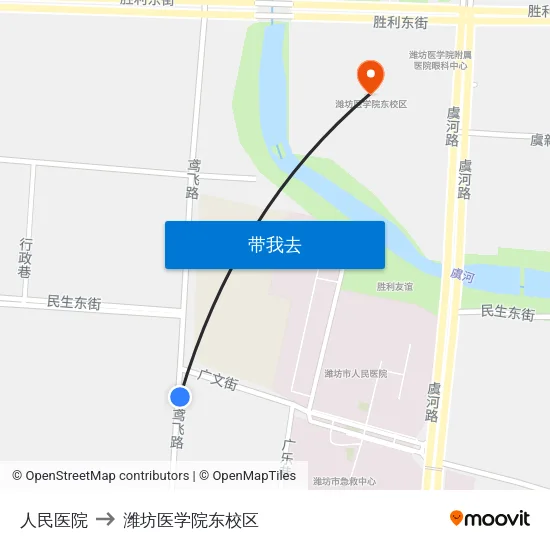 人民医院 to 潍坊医学院东校区 map