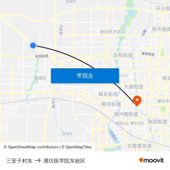 三安子村东 to 潍坊医学院东校区 map
