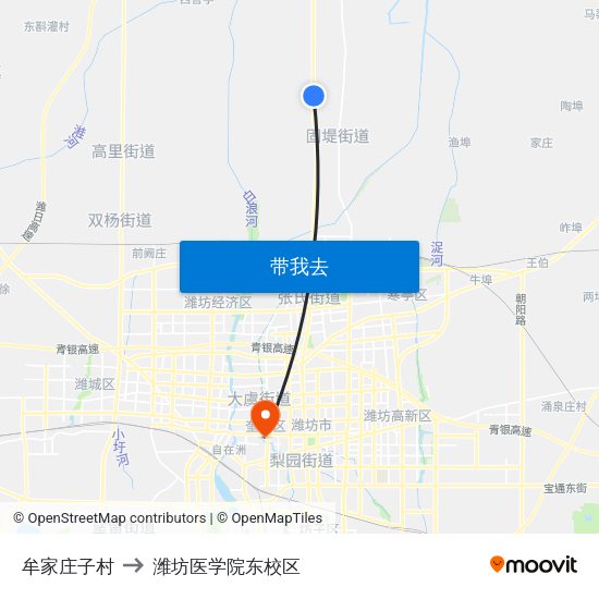 牟家庄子村 to 潍坊医学院东校区 map