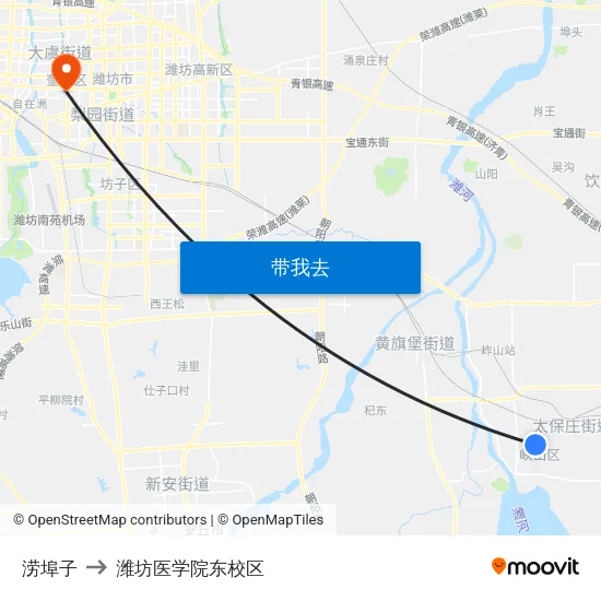 涝埠子 to 潍坊医学院东校区 map