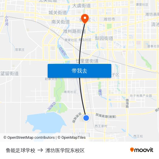 鲁能足球学校 to 潍坊医学院东校区 map