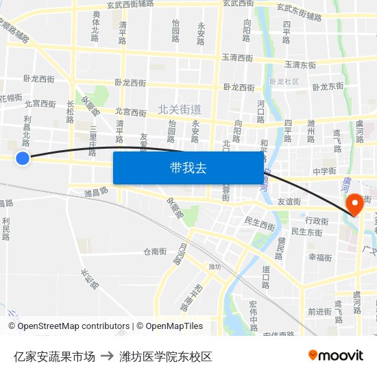 亿家安蔬果市场 to 潍坊医学院东校区 map
