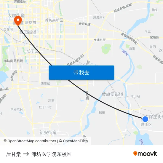 后甘棠 to 潍坊医学院东校区 map