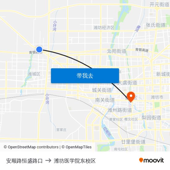 安顺路恒盛路口 to 潍坊医学院东校区 map