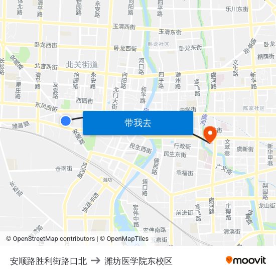 安顺路胜利街路口北 to 潍坊医学院东校区 map