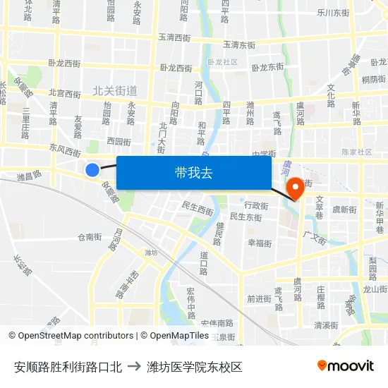 安顺路胜利街路口北 to 潍坊医学院东校区 map