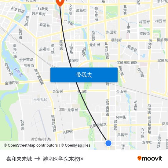 嘉和未来城 to 潍坊医学院东校区 map
