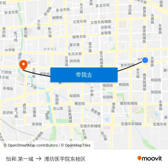 怡和.第一城 to 潍坊医学院东校区 map